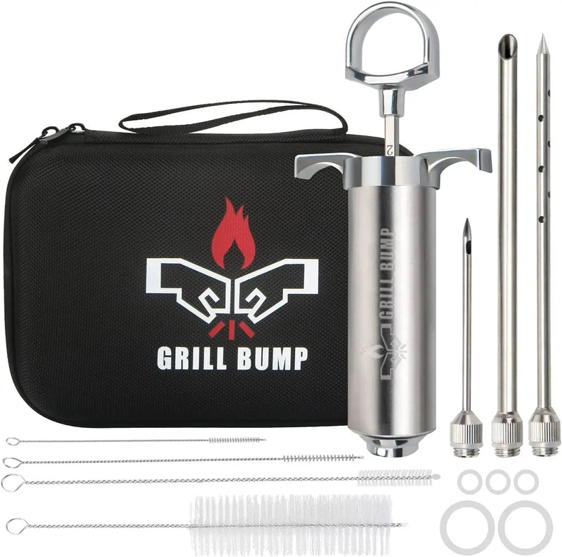 Meat Injector Syringe Kit with 3 Professional Marinade Injector Needles and Travel Case for BBQ Grill Smoker, Turkey and Brisket; 2-oz Large Capacity, Both Paper User Manual and E-Book by GreenHaven Gardens