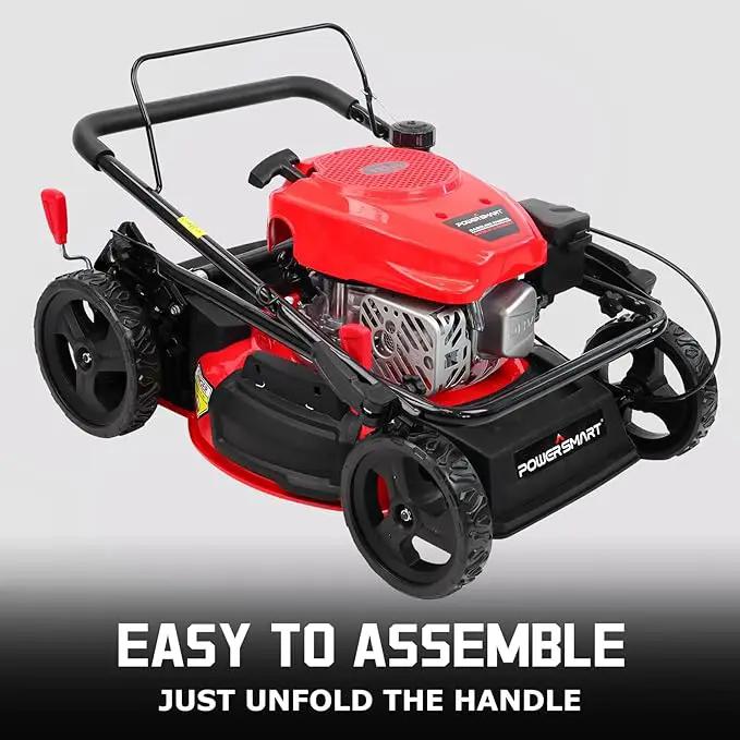 PowerSmart Lawn Mower Gas Powered, 18-Inch 144cc Engine 3-in-1 Walk-Behind Push Lawn Mower, Oil Included by GreenHaven Gardens