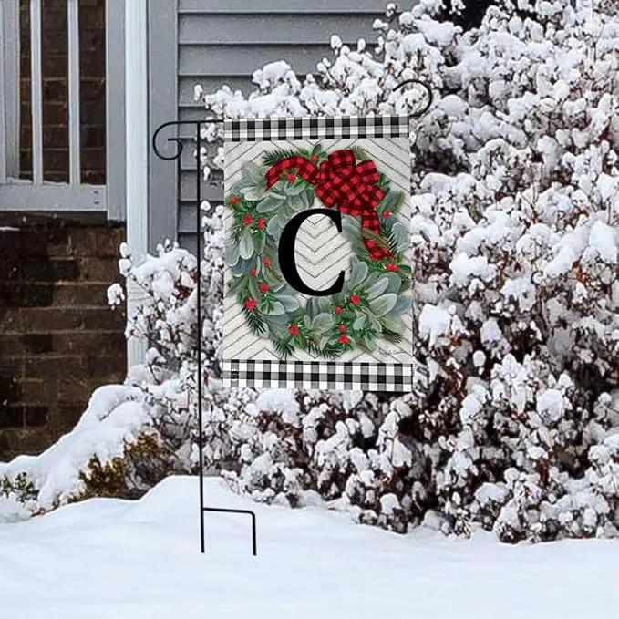 Briarwood Lane Winter Wreath Monogram Letter C Garden Flag by GreenHaven Gardens
