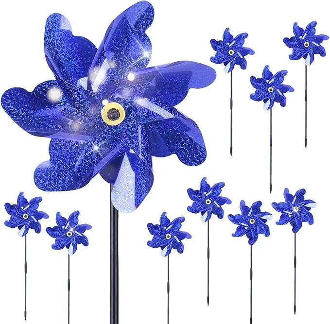 BATTIFE 10 Packs Blue Pinwheels for Yard and Garden, Sparkly Reflective Pinwheel for Scare Birds Away, Wind Spinner Deterrent Outdoor by GreenHaven Gardens