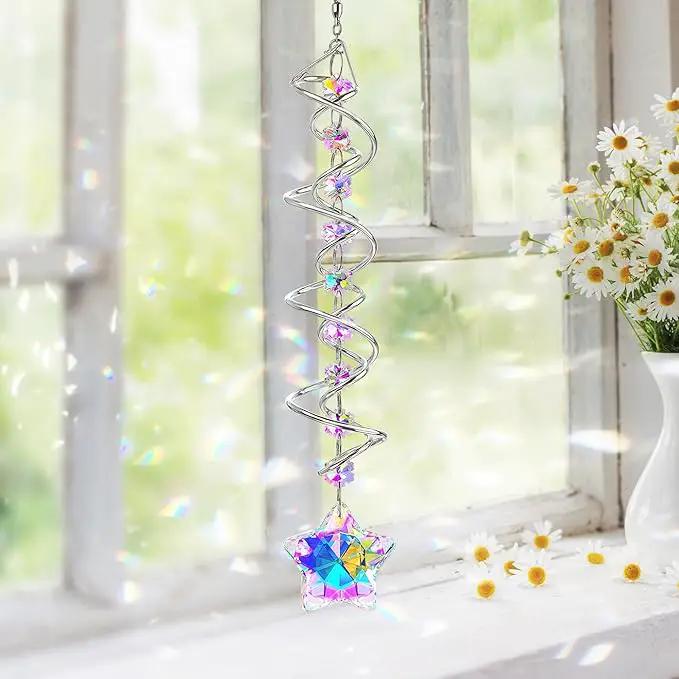 H&D HYALINE & DORA 21inch Crystal Suncatcher for Window Hanging Double-Spiral Design Gazing Ball Spiral Tail Wind Spinners Sun Catchers Rainbow Maker Indoor Outdoor Christmas Decoration by GreenHaven Gardens