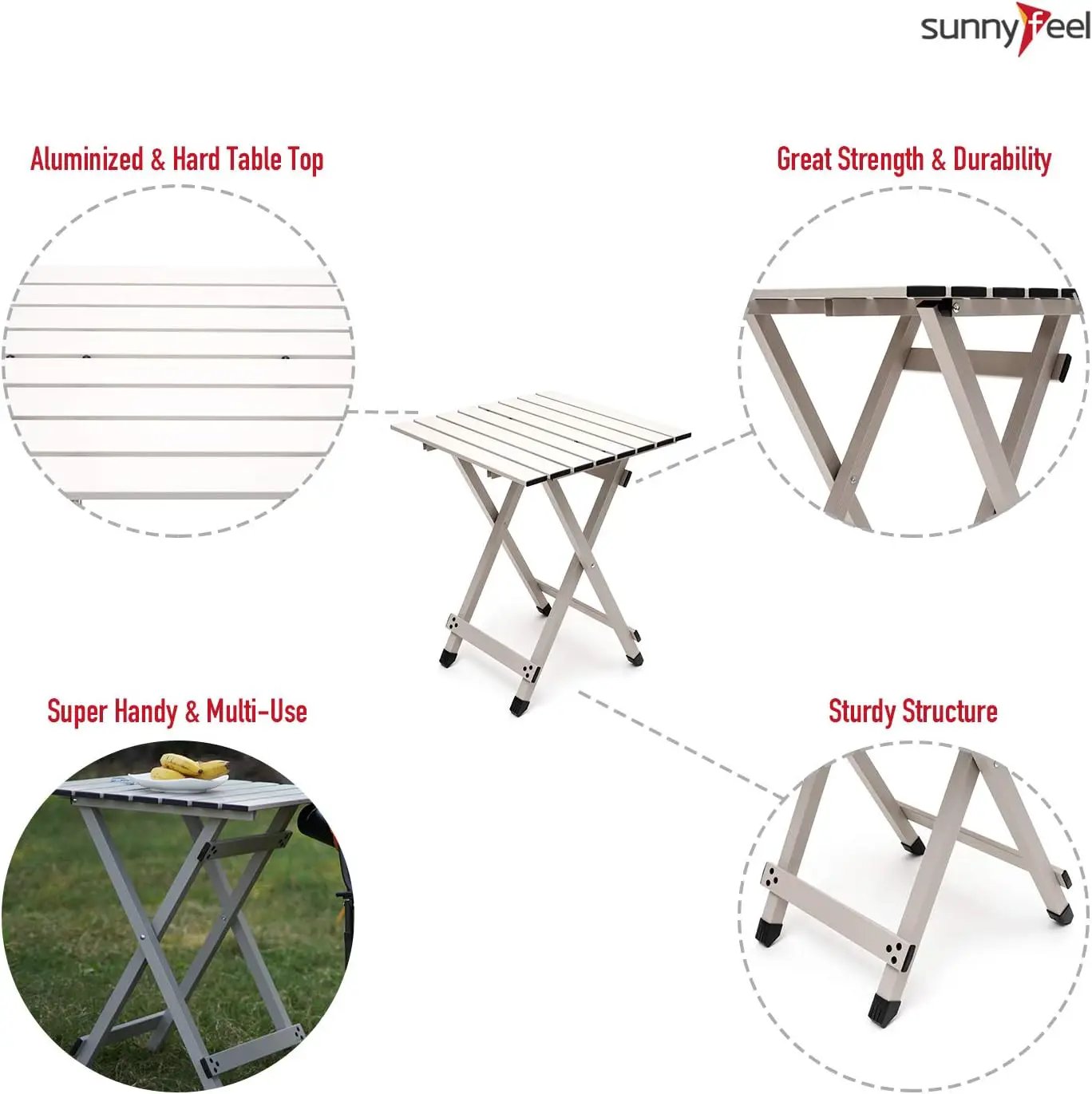 SUNNYFEEL Folding Camping Table - Lightweight Aluminum Portable Picnic Table, 18.5L x 18.5W x 24.5H Inch for Cooking, Beach, Hiking, Travel, Fishing, BBQ, Indoor Outdoor Small Foldable Camp Tables by GreenHaven Gardens