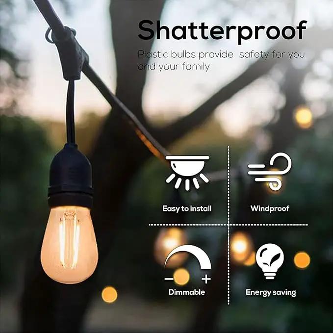 Banord 5 Pack Dimmable 2W S14 Replacement LED Bulbs, 2700K Warm White Waterproof Outdoor String Lights Vintage LED Filament Bulb, Shatterproof E26 Screw Base Edison Light Bulbs by GreenHaven Gardens