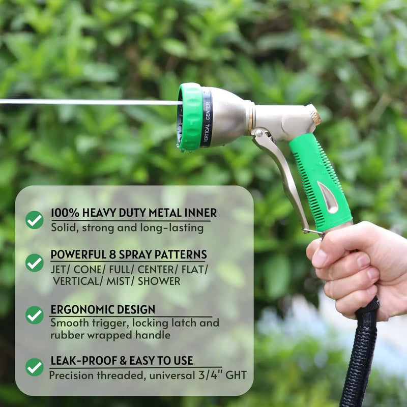 HOSUN Garden Hose Nozzle Sprayer Heavy Duty, 100% Metal Water Hose Nozzle with 8 Spray Patterns, High Pressure Hose Spray Nozzle with Non-Slip Grip for Watering Plant & Lawn, Washing Car & Pet, Green by GreenHaven Gardens