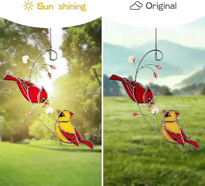 Cardinal Suncatchers Stained Glass for Window Hangings, Cardinal Sun Catchers Gifts for Women, Red Birds Sun Catchers for Christmas Dec, Cardinal Window Suncatcher Ornament by GreenHaven Gardens