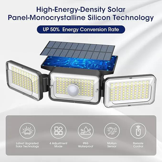 Solar Lights Outdoor Waterproof, Motion Sensor & Flood Outdoor Lights with Remote Control, 4 Adjustable Modes, 3000LM & 218 LED, High-Energy-Density Solar Panel-Monocrystalline Technology, 4 Pack by GreenHaven Gardens