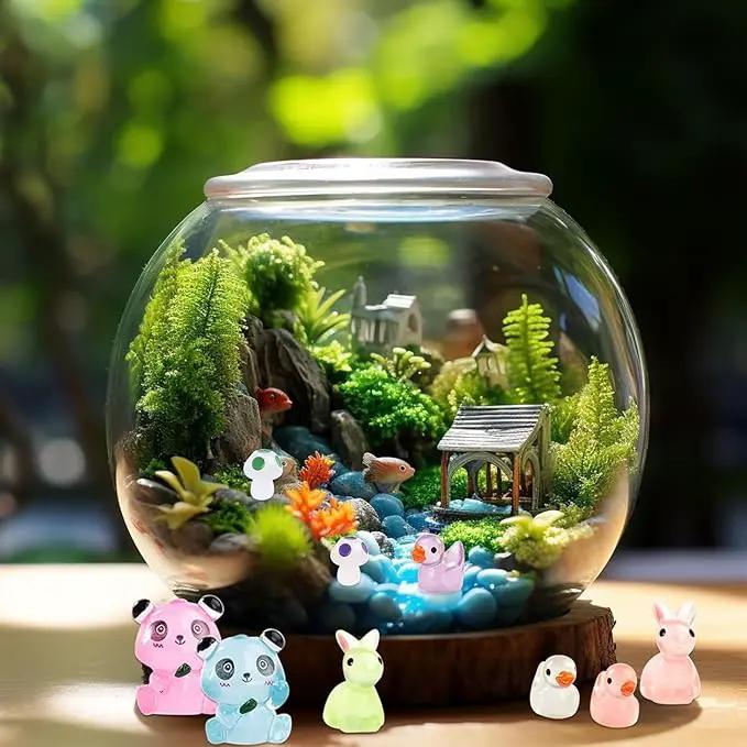 Luminous Mini Resin Animals - 130 Pcs Tiny Animals Mini Ducks Tortoise Rabbit Panda Mushroom Fruits Seashells Set Figurines Glow in The Dark Garden Miniatures Fairy Garden Accessories by GreenHaven Gardens