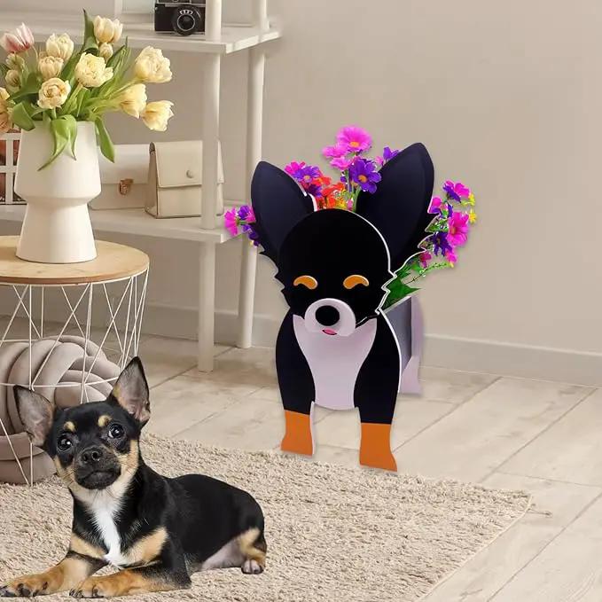 Black and White Chihuahua Planter Plant Pots,Cute Garden Dog Flower Planter,Dog Planters Birthday Gifts for Women,Office,Indoor/Outdoor Decor(9.45 * 5.91 * 13.46in) by GreenHaven Gardens