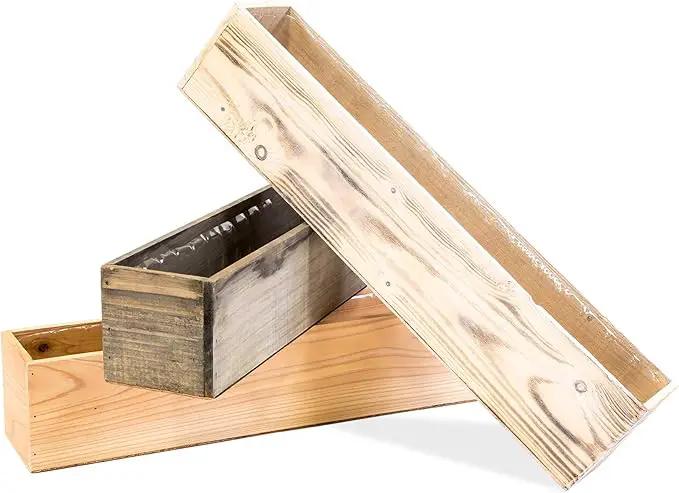 20" Rectangular Rustic Wood Planter with Plastic Liner l Rose Wood l Country Style, Home and Wedding Decorations, Garden Ornaments (20x4 Set of 2, Rose Wood) by GreenHaven Gardens