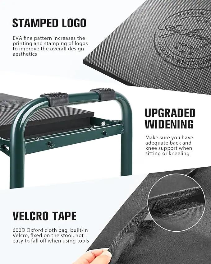 Garden Kneeler and Seat Heavy Duty, Upgraded Foldable Gardening Stool - Widened to 10" Stable Wear-resistant Prevent Knee and Back Pain, Beautiful Logo high-end 2 Large Tool Bags Gift for Women by GreenHaven Gardens