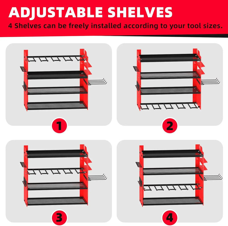 Power Tool Organizer Wall Mount with 4-Drill Holders-400Lbs Load Heavy Duty Metal 4-Layers Garage Storage & Organization Battery Tools Rack with Side Panels Utility Racks Workshop Gifts for Men by GreenHaven Gardens