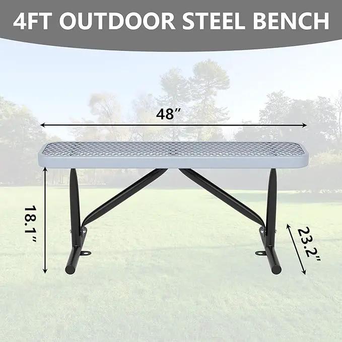 48" L Outdoor Steel Flat Bench, Heavy Duty Metal Park Bench for Outside, Expanded Metal, Commercial Benches Mesh Bench for Shopping Mall, Store, Lawn, Park, Patio, Deck, Garden (Grey, 4FT) by GreenHaven Gardens
