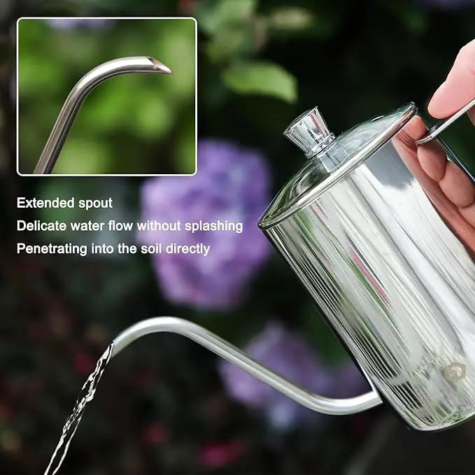 OFFIDIX Watering Can for Indoor Plants,Long Spout Metal Stainless Steel 21 oz/600 ml Watering Can with 14 oz/400ml Glass Plant Mister Spray Bottle for House Plant Bonsai by GreenHaven Gardens