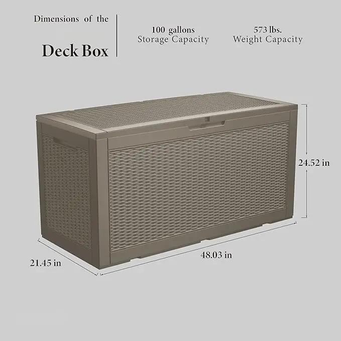 100 Gallon Outdoor Storage Box Waterproof Lockable Resin Deck Box Large, Patio Storage Bin for Pool Accessories Cushion Furniture, Garden Tools, UV-Resistant Outside Delivery Grey by GreenHaven Gardens