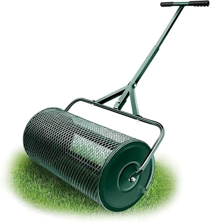 Compost Spreader, Durable Lawn Roller, Manure Spreader with Upgrade T Shaped Handle,Top Soil Spreader for Lawn and Garden Care Manure Spreaders Roller (12.5 Inch-T-Green-S) by GreenHaven Gardens