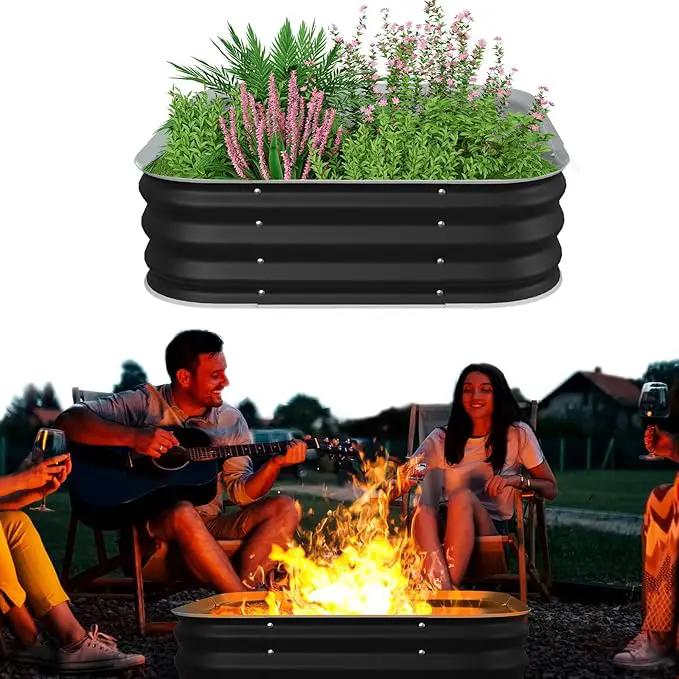 Fire Pit 48 Inch, Square Galvanized Steel Fire Pit for Outside, Heavy Duty Steel Fire Pit In-Ground for Backyard, Camping, Bonfire, Flower Raised Garden Bed for Garden, 11 Inch High by GreenHaven Gardens