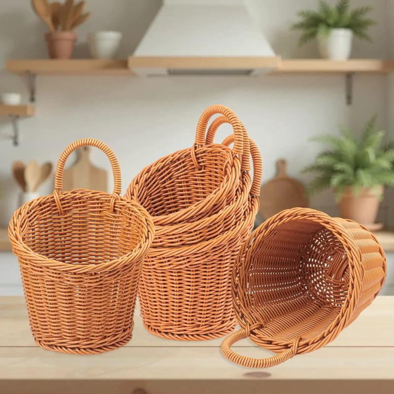 6 Pack 3 Size Woven Hanging Fruit Basket, Wall Hanging Wicker Baskets, Wall fruit Wicker Basket for Kitchen, Planter, Vegetable & Fruit, Boho Home Decor by GreenHaven Gardens