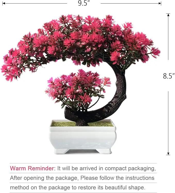 Small Artificial Plants Greenery Desktop Bonsai - Magenta Fake Plants for Home Decor Indoor Bookshelf Office Desk Bathroom Room Decor, Tall 8.5" by GreenHaven Gardens