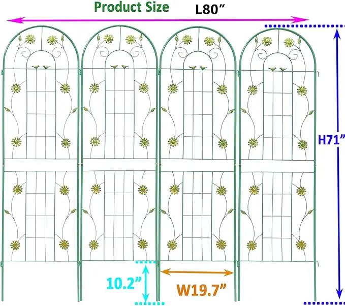 4 Pack Metal Garden Trellis 71" H Garden Fence Rustproof Trellis for Climbing Plants Support Roses Flower Outdoor Lawn, Blue Green by GreenHaven Gardens
