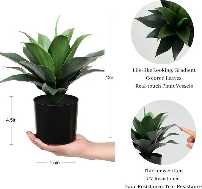 JUSTOYOU 14" Large Artificial Succulent Faux Agave Plant in Pot, Fake Potted Desk Plant Realistic Greenery Artificial Plants for Indoor Office Home Decor Bathroom Kitchen Shelf (Dark Green) by GreenHaven Gardens