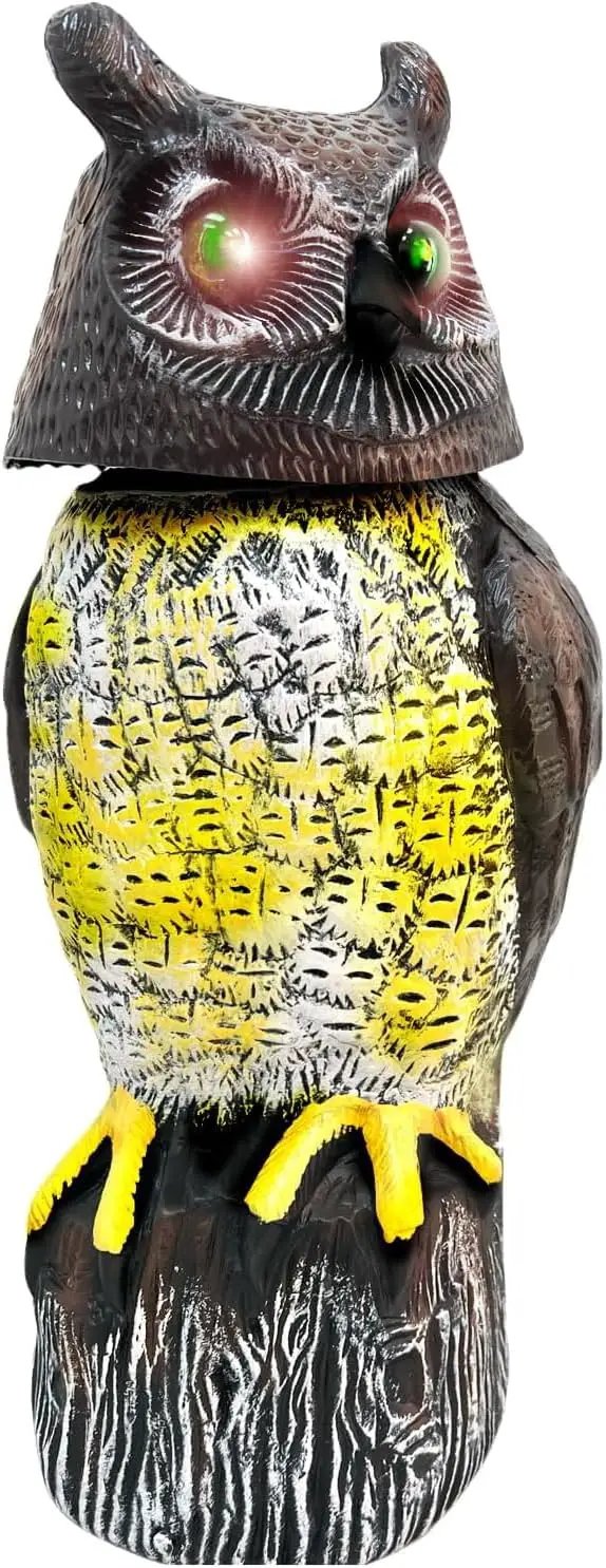 GIFTEXPRESS Owl Scarecrow Decoy - 17" Tall Solar Powered Rotating Head, Sound & LED Lights Pest Deterrent - Motion Sensing Bird & Rodent Repellent Statue - Outdoor Fake Scare Crow for Yard & Gardens by GreenHaven Gardens