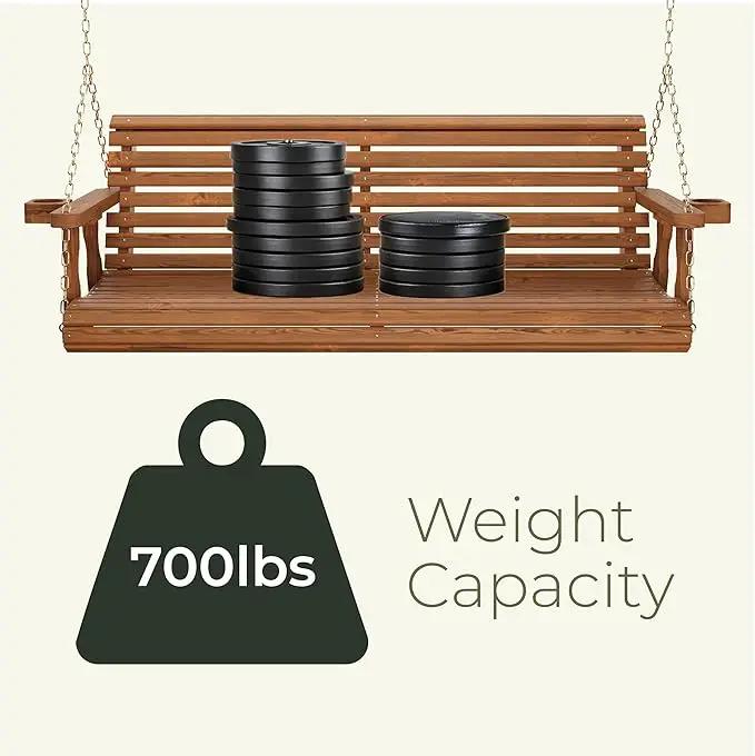 Amish Casual 6 Foot Roll Back Porch Swing with Cup Holders in Cedar Stain - Amish Made in The USA from Treated Pine Heavy Duty 700 Lb. Weight Capacity by GreenHaven Gardens