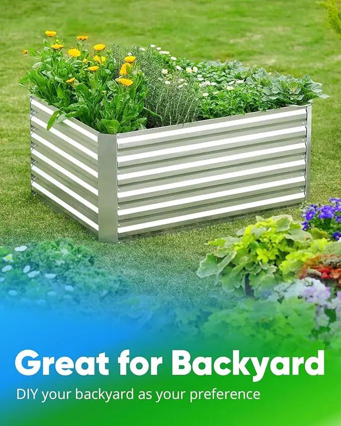 Quictent Galvanized Raised Garden Bed 4x3x2ft Tall Garden Bed Extra Height 22.4" Hold 24cft Soil Outdoor Heightened Planter Box for Deep Root Vegetables Herbs Tomato Cage Included, Silver by GreenHaven Gardens