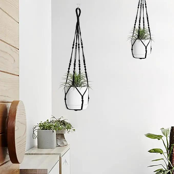 Macrame Plant Hanger Indoor Hanging with Wood Beads Macrame Planters No Tassel for Indoor Outdoor Boho Home Decor 35 Inch (Black,1pc) by GreenHaven Gardens