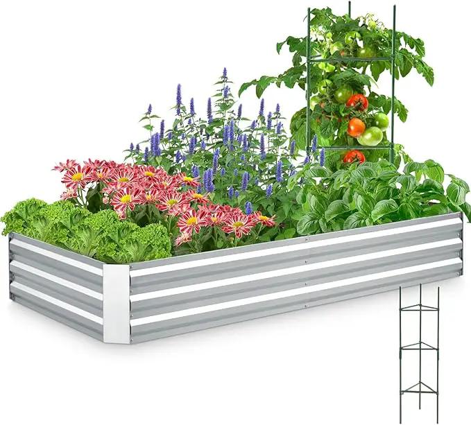 Quictent Galvanized Raised Garden Bed 6x3x1 Ft Metal Planter Box for Vegetables Bottomless for Backyard Outdoor, Include 1 Tomato Cage, Silver by GreenHaven Gardens