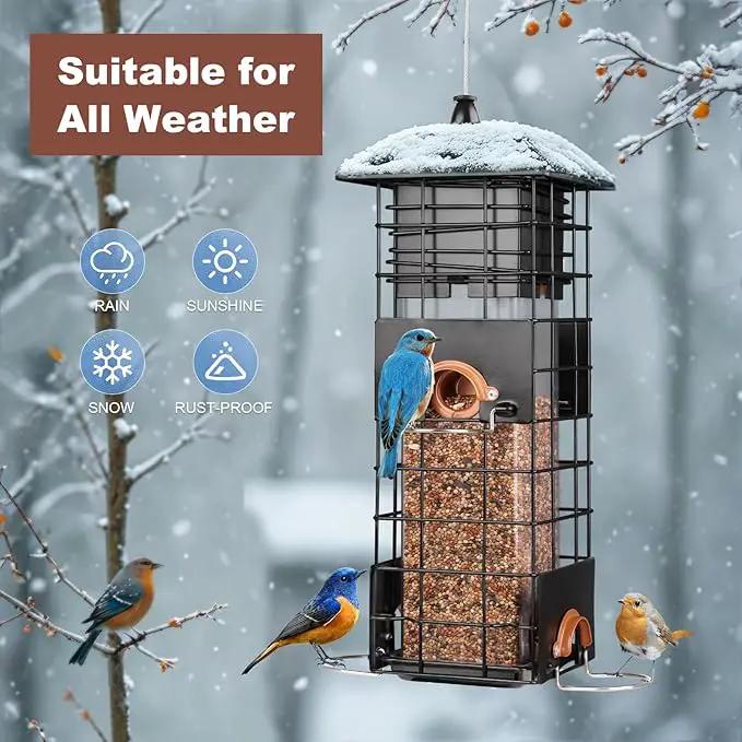 Squirrel Proof Bird Feeder - Metal Outdoor Design with 4 Feeding Ports, Wild Bird Feeders for Outside, 2.5lb Large Capacity, Ideal Gift for Bird Lovers by GreenHaven Gardens