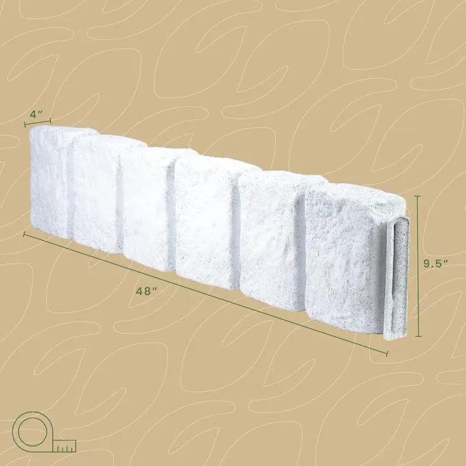 Beuta Landscape Edging | Garden Edging Border | Faux Stone Block XL for Lawn Edging, Flower Beds & Yard Edging – 10 Pack | Each Section Has 6 Blocks 48" L x 4" W x 9.5" H | 30 Spikes | Limewash by GreenHaven Gardens