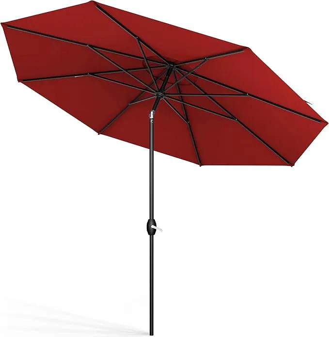 Midtown Umbrellas Sunbrella Umbrella 9 Feet Outdoor Umbrella With Red Acrylic Fabric - Auto-Tilt Aluminum Frame Patio Umbrella For Backyard, Deck, Garden, Pool - Black Pole by GreenHaven Gardens