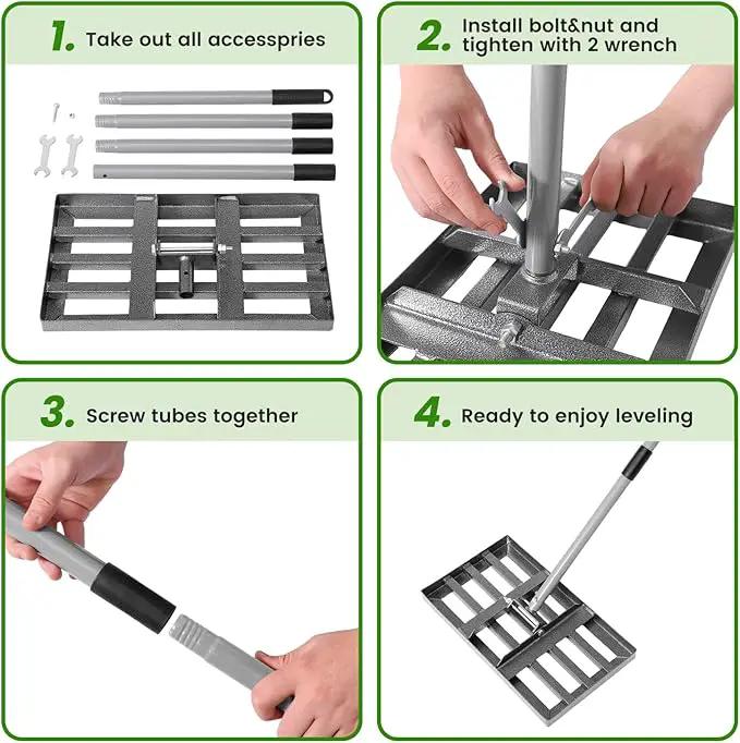 Lawn Leveling Rake, Lawn Leveler with Stainless Steel Long Handle, Heavy Duty Yard Level Tool for Leveling Soil, Sand Or Dirt Surfaces, Gardening Gloves Gift Included (17x10in) by GreenHaven Gardens