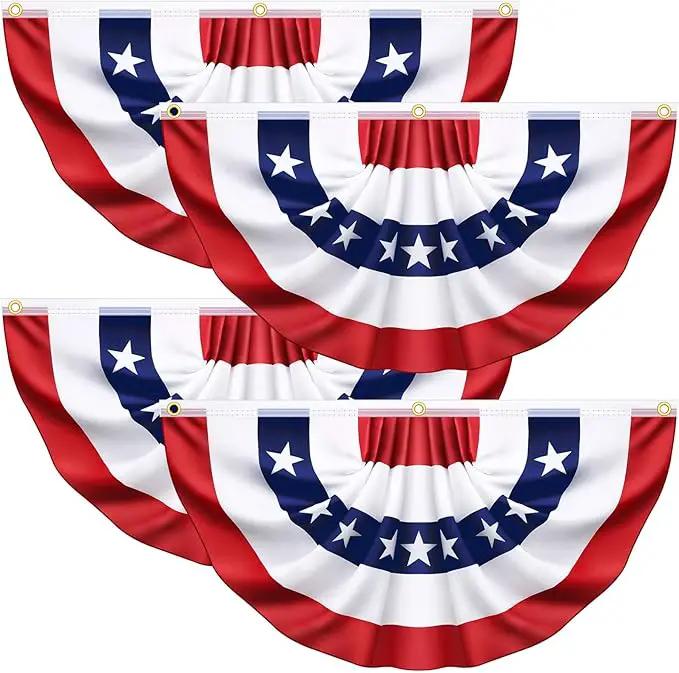 4 Pack USA Pleated Bunting Fan Flags, 1.5x3 Ft Patriotic Half Fan Banner American Flag Decoration Bunting for Outside Red White and Blue Decor Independence Day Memorial Day 4th of july Decorations by GreenHaven Gardens