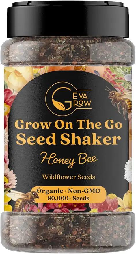 Mini Wildflower Seed Shaker – Honey Bee Wildflower Mix, by GevaGrow | Bulk 90,000+ Seeds | Pollinator Bee Attracting Flower Seeds for Planting in Pots & Outdoor Gardens | No Messy Packets by GreenHaven Gardens