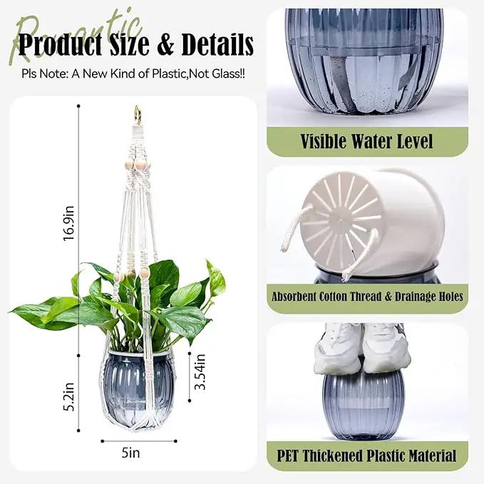 Small Hanging Planters Self Watering 5 Inch, 3 Set Hanging Plant Pot for Indoor Outdoor Plants, Hanging Flower Pots with Drainage Hole & 2 Kinds of Plant Hangers for Garden Home Decor by GreenHaven Gardens