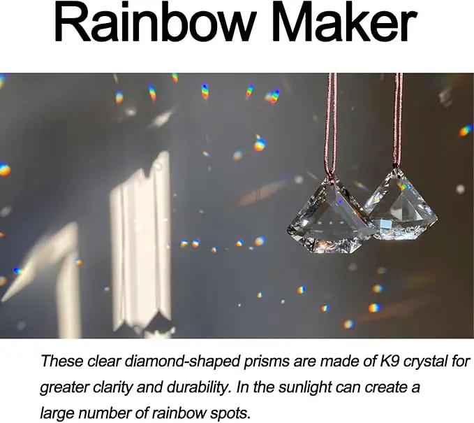 2PCS Clear Diamond Crystal Sun Catcher Prisms, STINO Hanging Suncatchers with Glass Prism, Rainbow Maker for Windows, Balcony, Kitchen, Garden Decoration (1, Diamond Clear 2Pcs) by GreenHaven Gardens