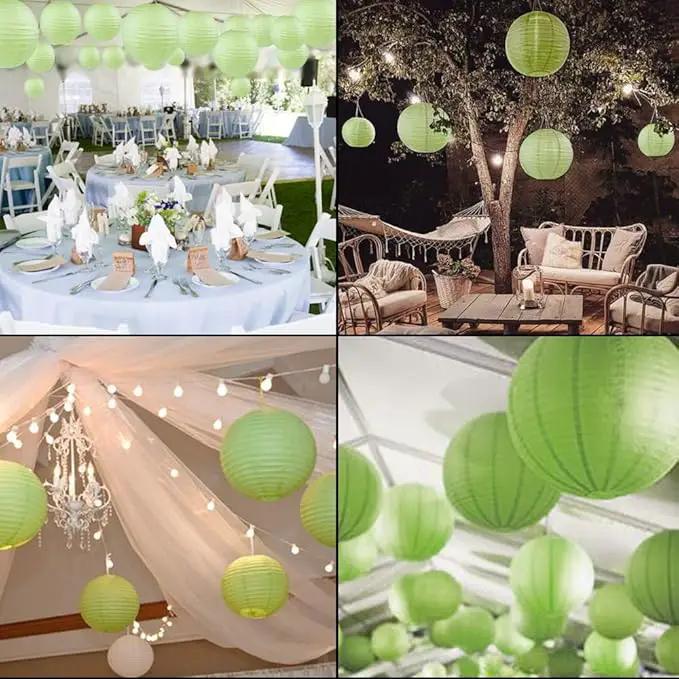WYZworks - Pack of 10 Round Paper Lanterns 12 x 12 x 12 inches Hanging Paper Lanterns Lamp for Wedding, Birthday, Party and Home Decorations Light Apple Green by GreenHaven Gardens