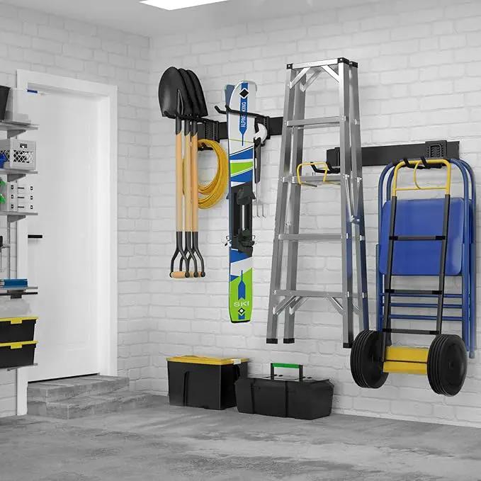 32 Inches Garage Storage, Garage Organization, Wall Mount Garden Tool Organizer, Max 300lbs Adjustable Metal Hooks, Yard Shed Hanging Rack, Heavy Duty Shelving for Rake Broom Mop Snowboard by GreenHaven Gardens