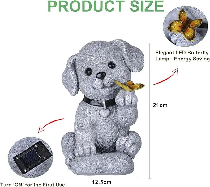 Solar Dog Statue Garden Decor with Butterfly Light – Waterproof Outdoor Yard Art for Patio, Lawn, Balcony for Mother’s Day, Father’s Day, Housewarming, Mom, Dad, Grandma, Men, Women by GreenHaven Gardens