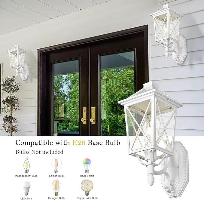 Darkaway Outdoor Wall Light Fixture,2pcs Outside Porch Lights Wall Mounted Seeded Glass Exterior Waterproof Lantern Modern E26 Socket Wall Sconce Lighting for Front Door Yard Patio by GreenHaven Gardens