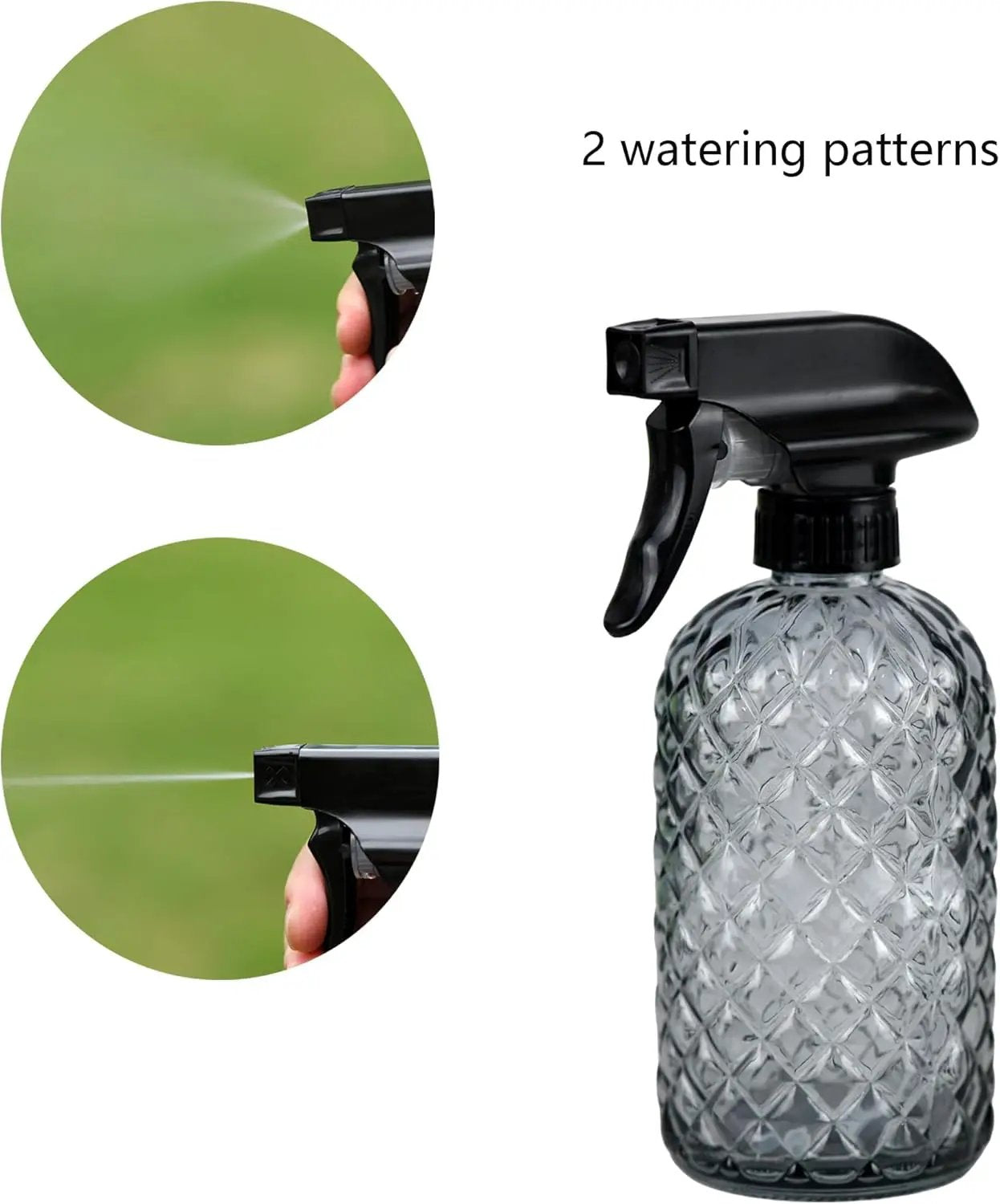 12Oz Glass Plant Spray Bottle, Gem Pattern Glass Sprayer, Watering Can with Black Plastic Top Pump, Handheld Watering Can for Indoor Outdoor Potted Plants and Greenery (Grey) by GreenHaven Gardens