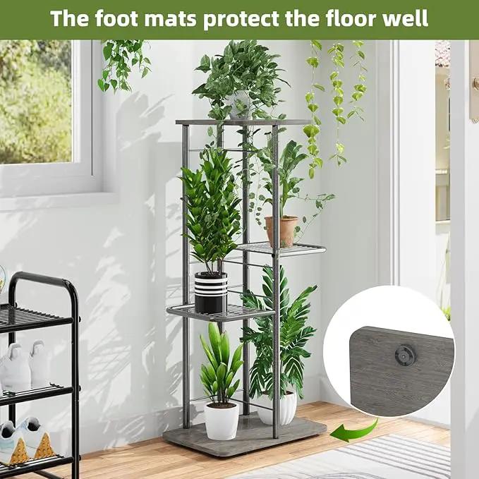 Simple Trending Plant Stand Shelf Indoor Outdoor Waterproof, 4-Tier 5 Potted Heavy Duty Metal Tall Flower Holder for Multiple Corner Display by GreenHaven Gardens