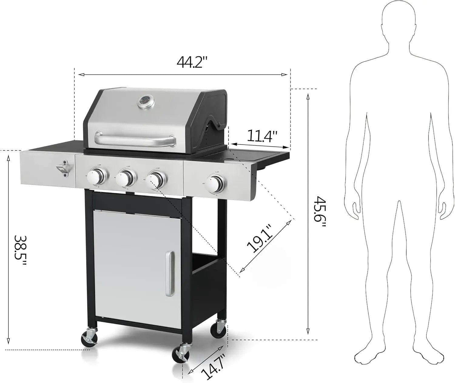 3-Burner Propane Gas Grill with Side Burner, 25,650 BTU Outdoor BBQ Grill with Stainless Steel Warming Rack, Enameled Cooking Grids, Built-in Thermometer & Foldable Side Tables with 6" Wheels by GreenHaven Gardens