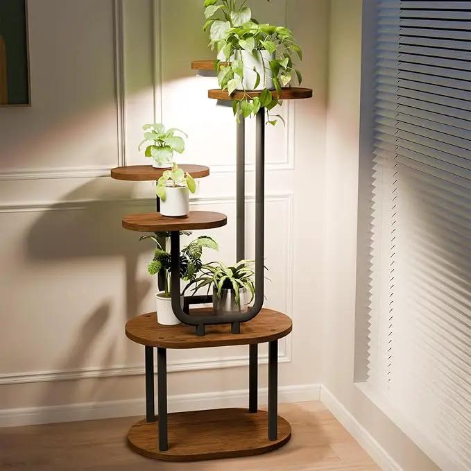 Plant Stand Indoor with Grow Lights, 6 Tier 38.6″ Tall Metal Plant Shelf for Multiple Plants, Plants Shelves Corner Flower Holder, Double U-Shape Plant Rack for Home, Living Room, Patio, Bedroom by GreenHaven Gardens
