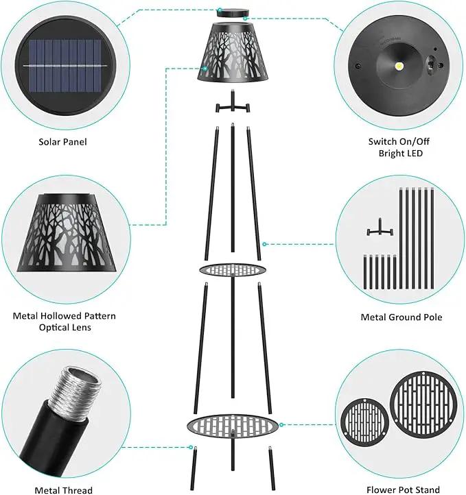 2 Pack Metal Solar Floor Lights Outdoor with Plant Stands, 45.5'' Solar Powered Street Lights, for Garden Yard Pathway Driveway Porch by GreenHaven Gardens