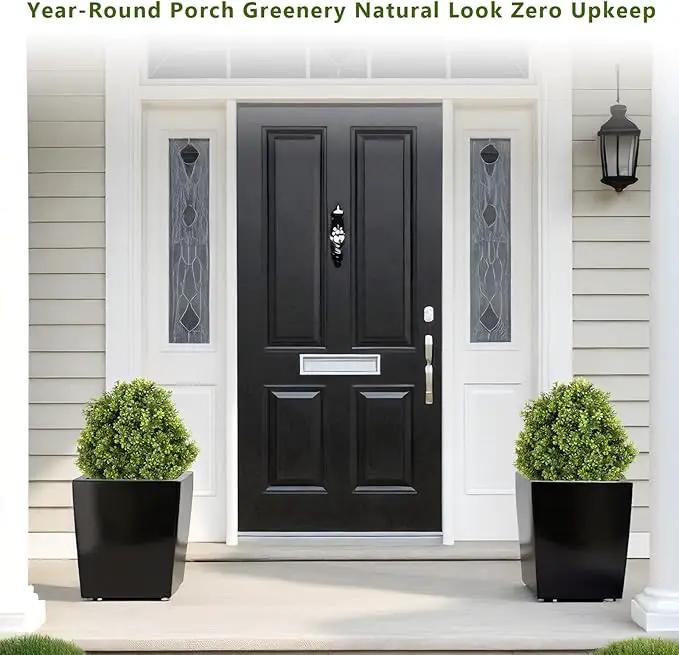 THE BLOOM TIMES 2ft Faux Boxwood Plants Outdoor Set of 2, Topiary Balls Artificial Outside Trees, 24" UV Resistant Fake Greenery Bushes & Shrubs for Front Porch Planter by GreenHaven Gardens