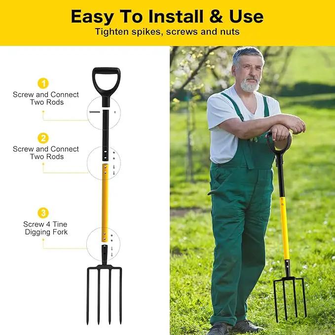 Pitch Fork, 4 Tine Heavy Duty Garden Fork with Ergonomic No-Slip D-Grip Handles, 45 Inches Long Handle Spading Fork, Perfect for Gardening Digging, Land Management, Yard work, Farming (Black) by GreenHaven Gardens