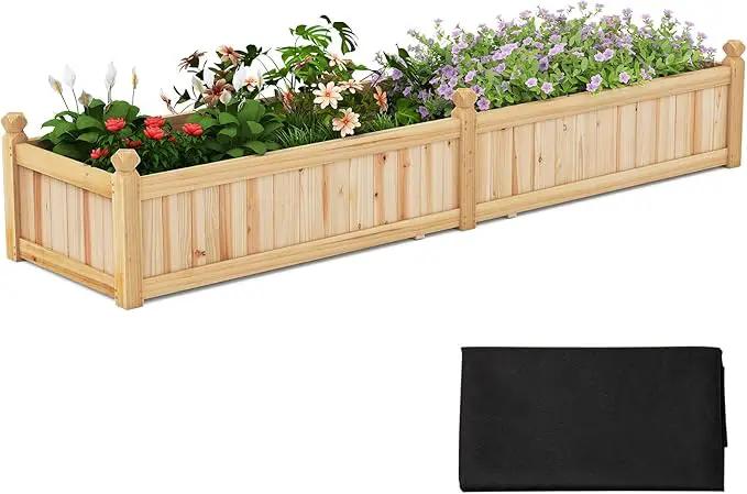 HAPPYGRILL Raised Garden Bed, Wooden Elevated Garden Box w/8 Drain Holes, Detachable Bottom Panels, Liner for Flowers Vegetables Herbs Fruits, Outdoor Planter Box for Backyard Lawn, 89" x 23.5" x 16" by GreenHaven Gardens