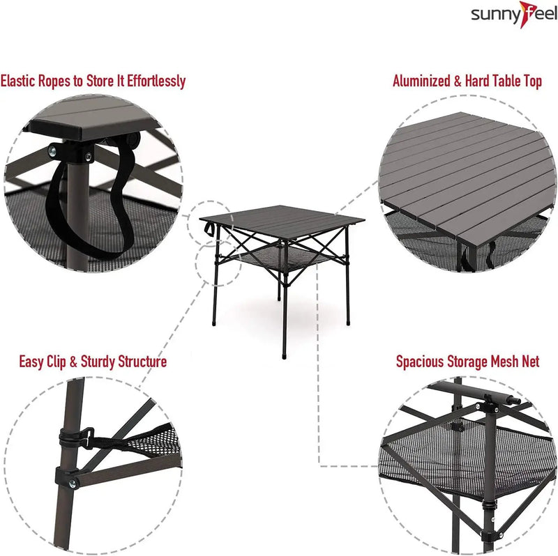 SUNNYFEEL Outdoor Folding Table | Lightweight Compact Aluminum Camping Table, Roll Up Top 4 People Portable Camp Square Tables with Carry Bag for Picnic/Cooking/Beach/Travel/BBQ by GreenHaven Gardens